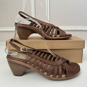 Dansko Raven Brown Bronze Leather Slingback Sandal Size Eur 38